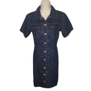 Carolina Blues Dress Denim 100% Cotton Snap Front Blue Size L